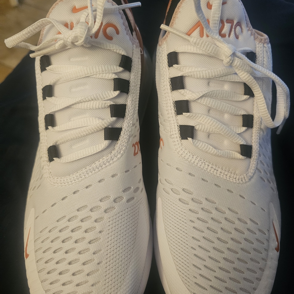Nike Air Max 270 White and Orange Sneakers